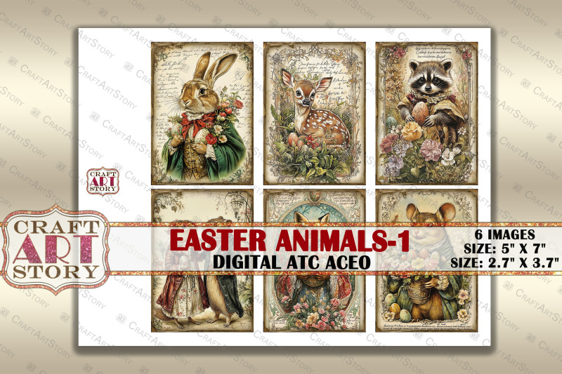 vintage-easter-animals-1-picture-collage-cards-atc-bonus