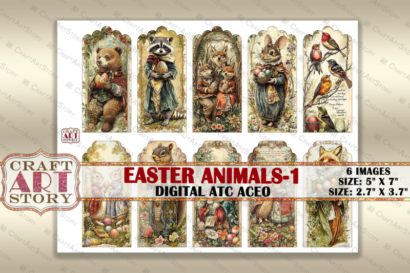 vintage-easter-animals-1-picture-collage-cards-atc-bonus