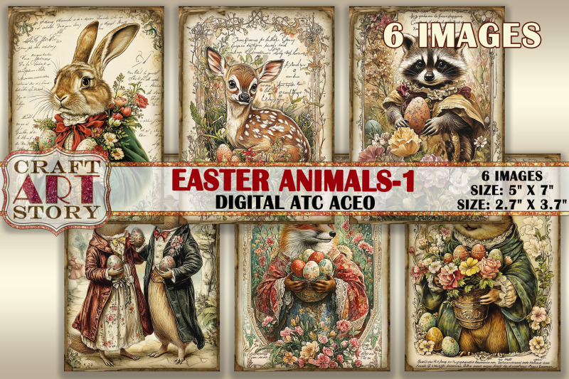 vintage-easter-animals-1-picture-collage-cards-atc-bonus