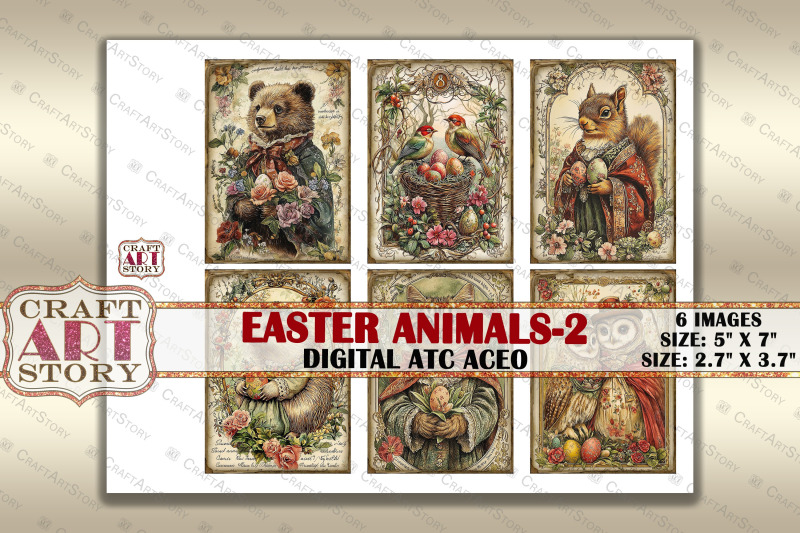 vintage-easter-animals-2-picture-collage-cards-atc-bonus