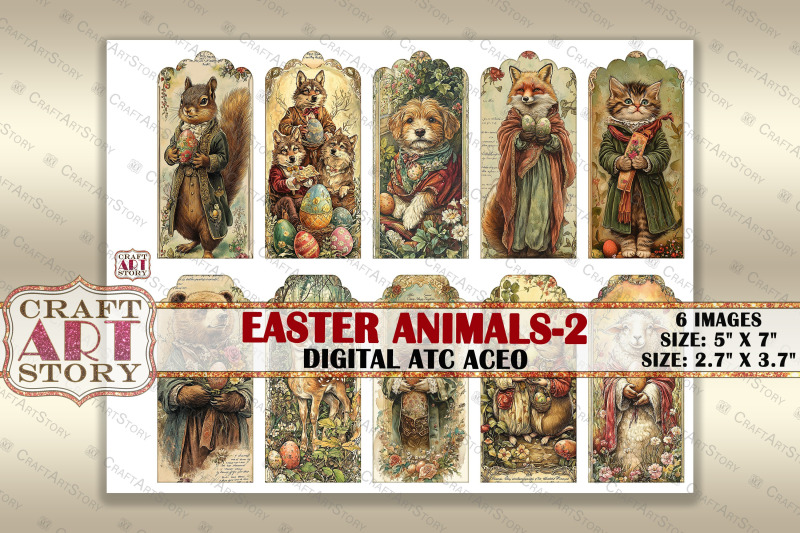 vintage-easter-animals-2-picture-collage-cards-atc-bonus