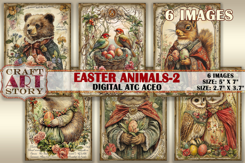 vintage-easter-animals-2-picture-collage-cards-atc-bonus