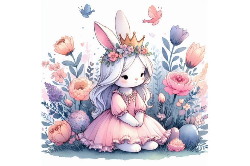 hand-drawn-baby-princess-bunny-sitting-in-a-garden-of-blooming-flower