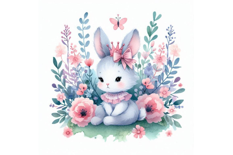 hand-drawn-baby-princess-bunny-sitting-in-a-garden-of-blooming-flower