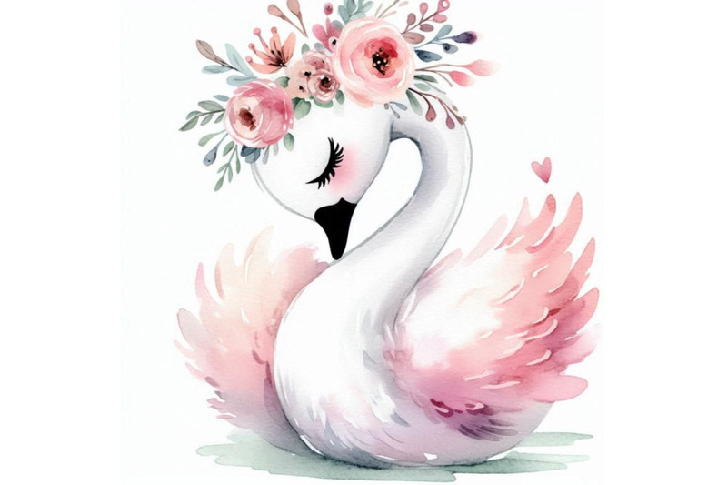 adorable-hand-drawn-little-princess-swan-with-a-floral-crown-and-a-gr