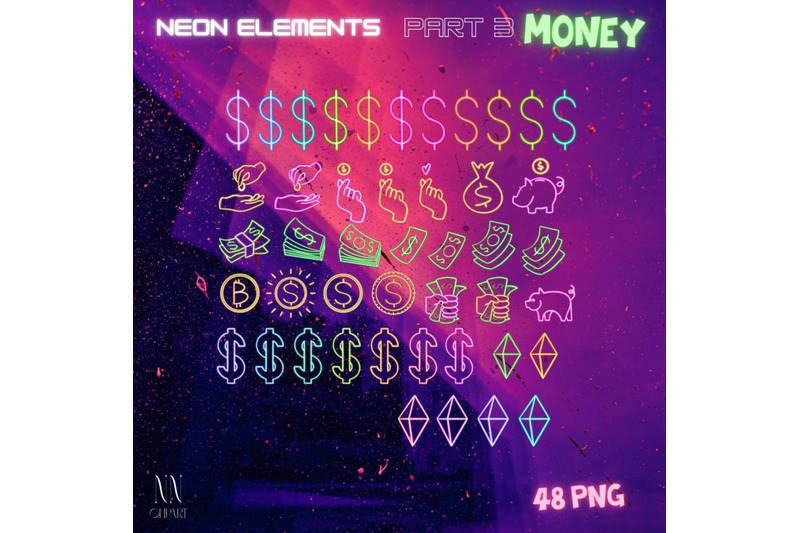 vibrant-neon-money-clipart-and-cryptocurrency-icons-png-bundle