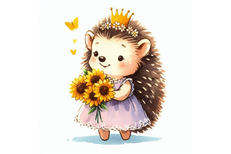 playful-hand-drawn-baby-hedgehog-princess-holding-a-tiny-bouquet-of-s