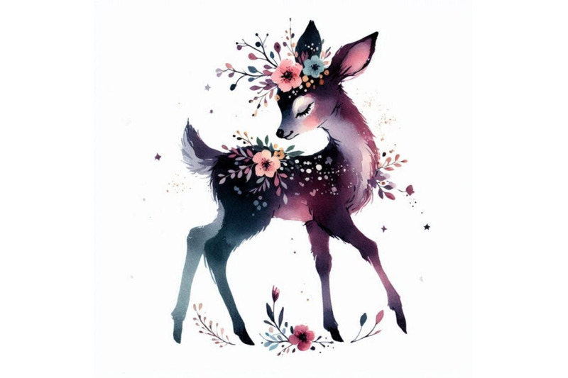 graceful-hand-drawn-baby-deer-princess-with-flowers-tucked-behind-her