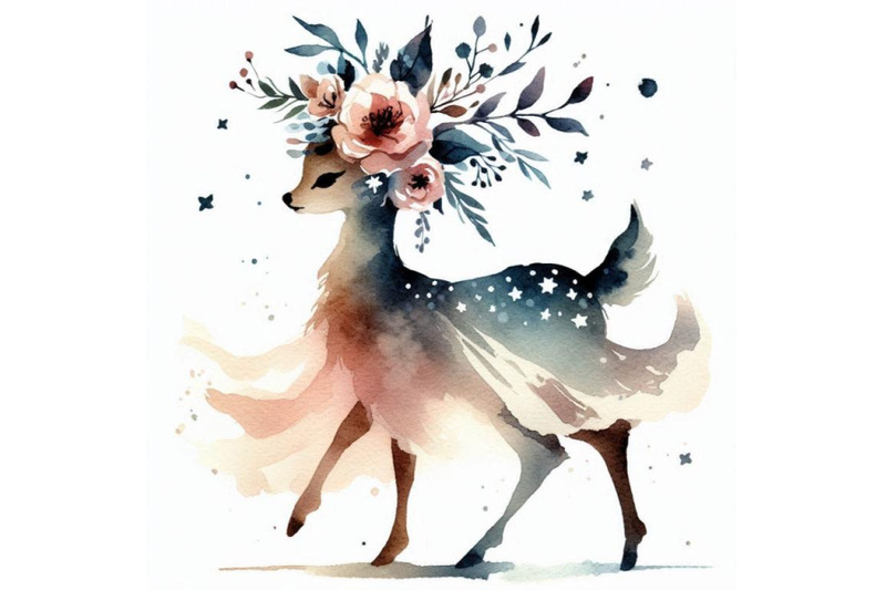 graceful-hand-drawn-baby-deer-princess-with-flowers-tucked-behind-her