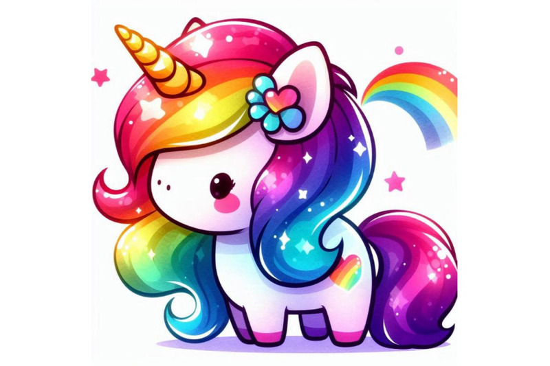 magical-3d-kawaii-unicorn-with-rainbow-mane-and-a-tiny-horn