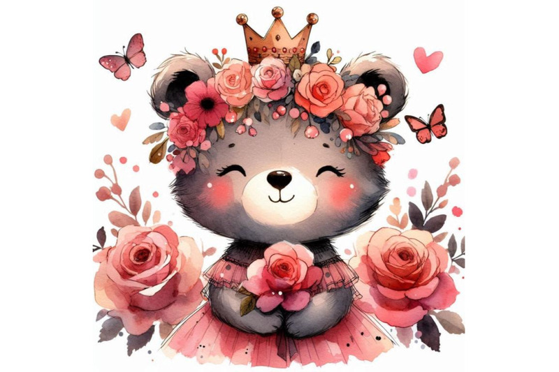 adorable-hand-drawn-little-bear-princess-wearing-a-floral-crown-and-ho