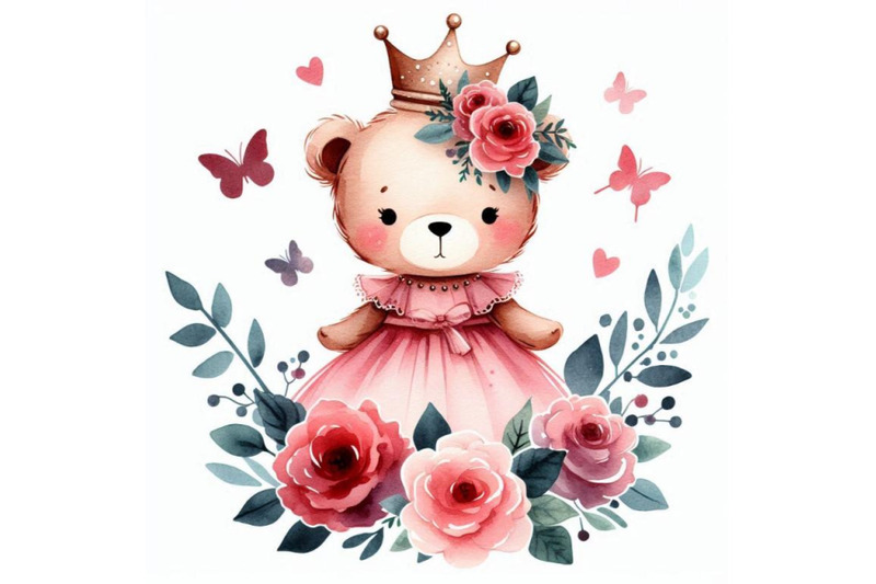 adorable-hand-drawn-little-bear-princess-wearing-a-floral-crown-and-ho