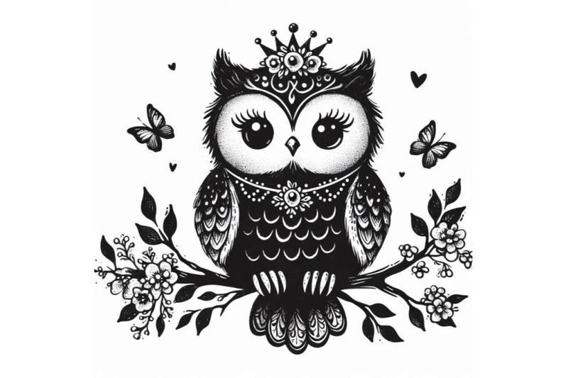 sweet-hand-drawn-little-princess-owl-perched-on-a-branch-with-a-floral