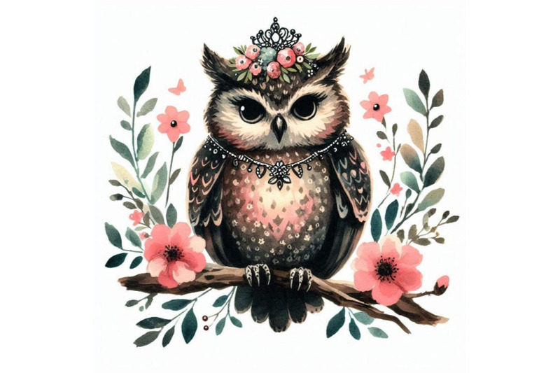 sweet-hand-drawn-little-princess-owl-perched-on-a-branch-with-a-floral