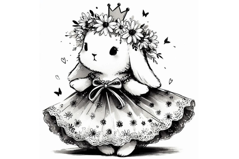 hand-drawn-adorable-baby-princess-rabbit-with-a-crown-of-daisies-and-a