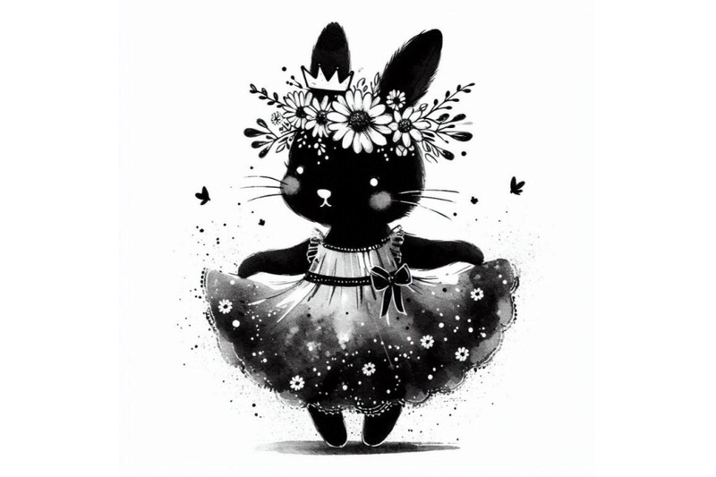 hand-drawn-adorable-baby-princess-rabbit-with-a-crown-of-daisies-and-a