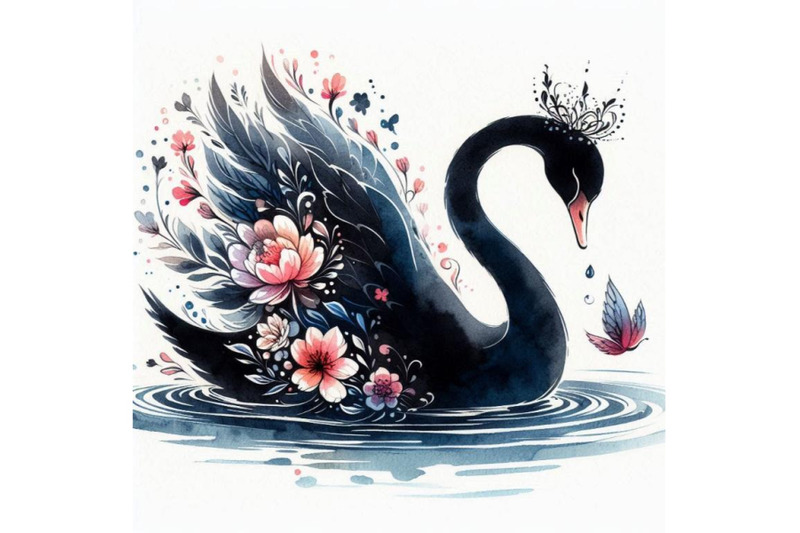 graceful-hand-drawn-baby-swan-princess-swimming-with-flowers-in-her-wi