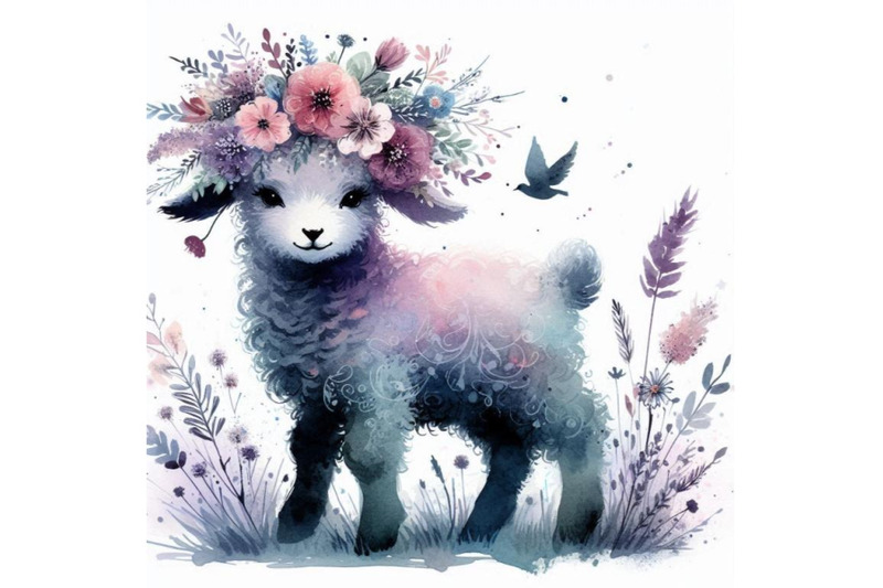 sweet-hand-drawn-little-princess-lamb-with-a-wreath-of-wildflowers-on