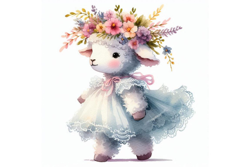 sweet-hand-drawn-little-princess-lamb-with-a-wreath-of-wildflowers-on