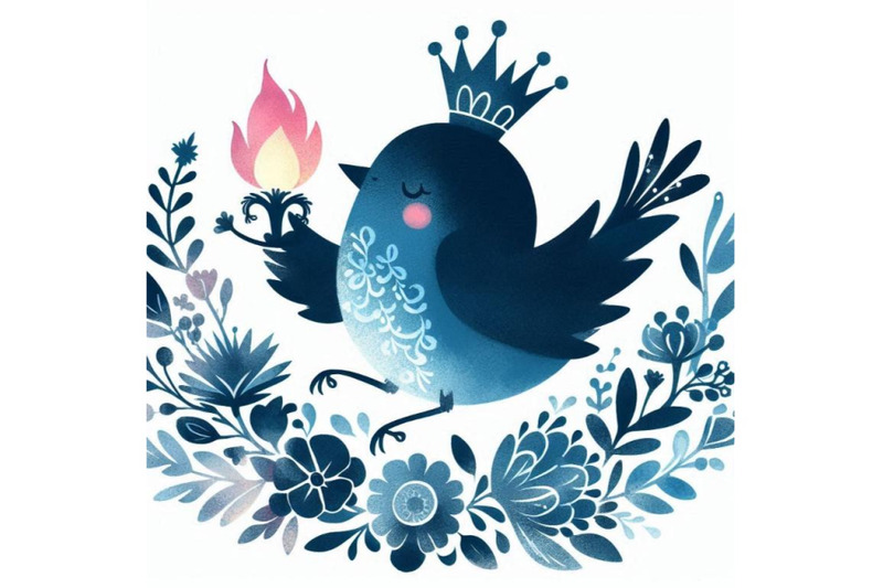 hand-drawn-playful-little-bird-princess-flying-with-a-bouquet-of-flowe