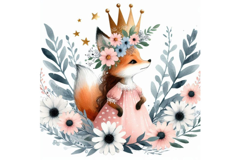 elegant-hand-drawn-baby-fox-princess-wearing-a-crown-of-daisies