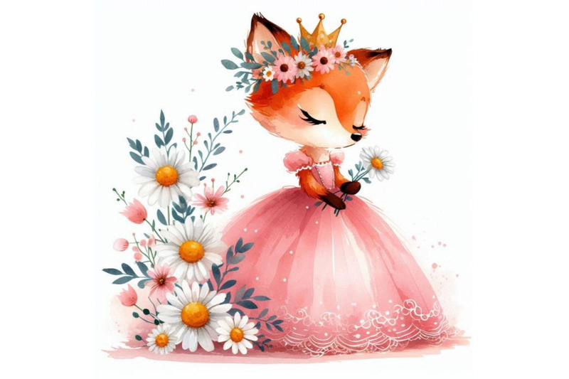 elegant-hand-drawn-baby-fox-princess-wearing-a-crown-of-daisies