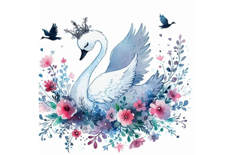 graceful-hand-drawn-baby-swan-princess-gliding-through-a-garden-of-flo