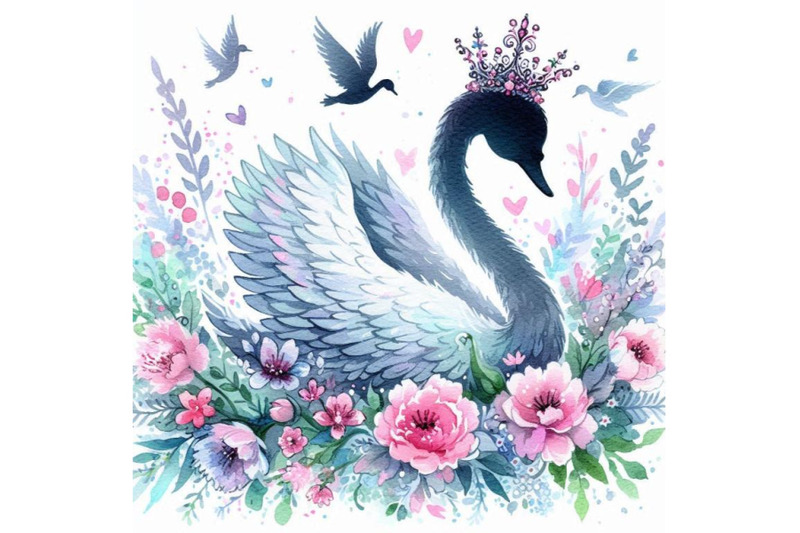 graceful-hand-drawn-baby-swan-princess-gliding-through-a-garden-of-flo