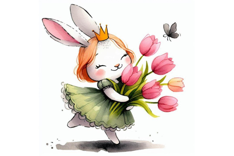 hand-drawn-playful-little-rabbit-princess-hopping-with-a-bouquet-of-tu