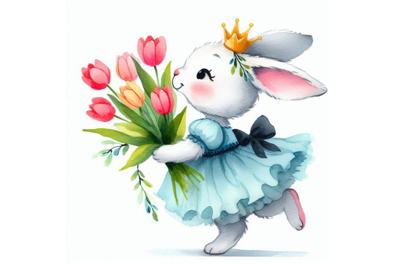 hand-drawn-playful-little-rabbit-princess-hopping-with-a-bouquet-of-tu