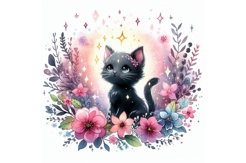 cute-hand-drawn-little-kitten-princess-surrounded-by-blooming-flowers