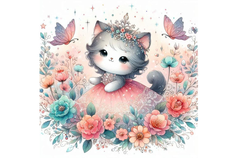 cute-hand-drawn-little-kitten-princess-surrounded-by-blooming-flowers