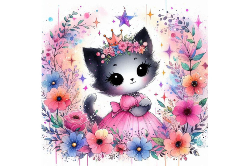 cute-hand-drawn-little-kitten-princess-surrounded-by-blooming-flowers