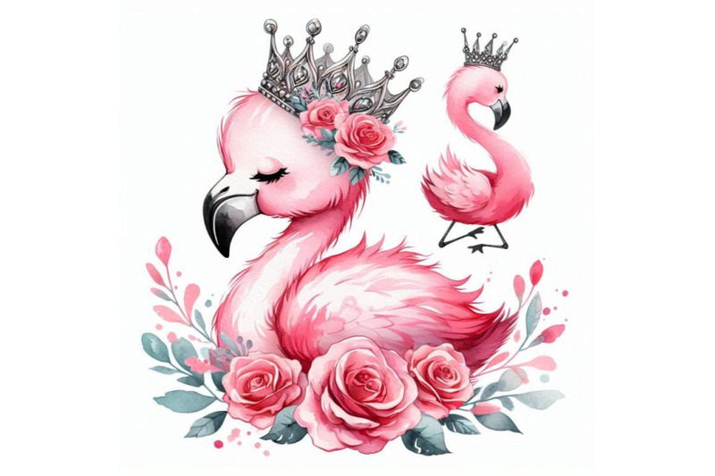 adorable-hand-drawn-baby-flamingo-princess-wearing-a-crown-of-roses