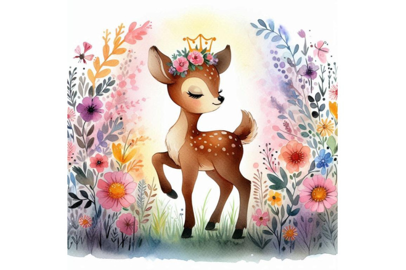 sweet-hand-drawn-baby-deer-princess-standing-in-a-meadow-of-colorful-f