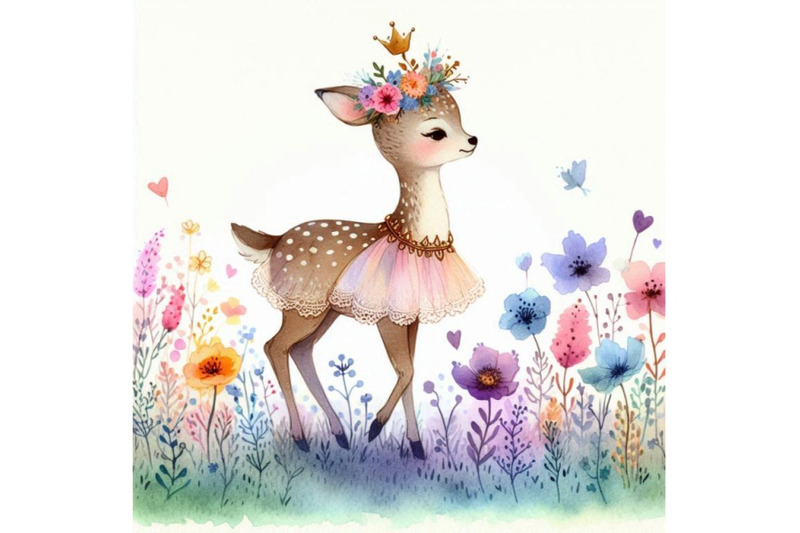 sweet-hand-drawn-baby-deer-princess-standing-in-a-meadow-of-colorful-f