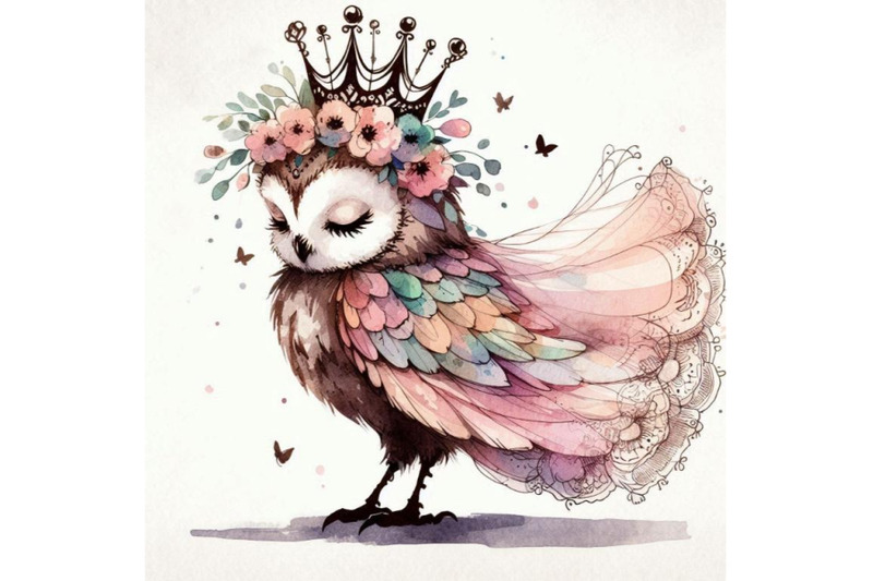 graceful-hand-drawn-baby-owl-princess-with-a-crown-of-flowers-and-a-ti