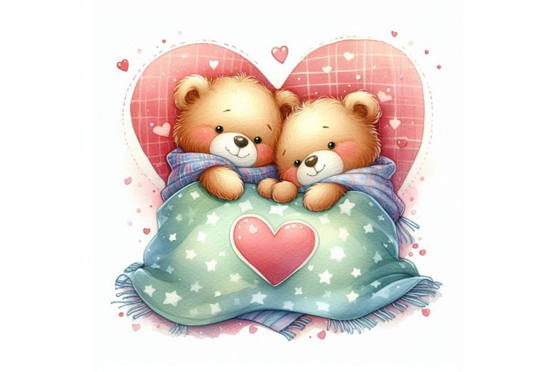 two-teddy-bears-snuggling-under-a-heart-blanket