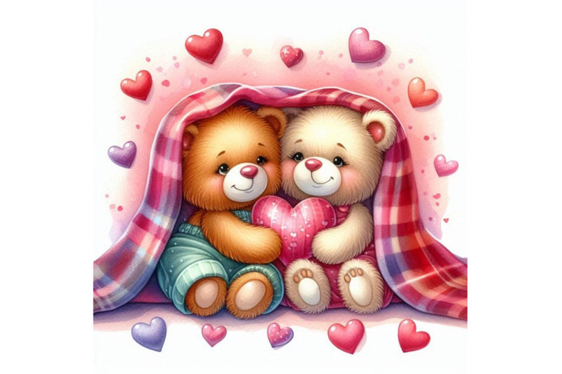 two-teddy-bears-snuggling-under-a-heart-blanket