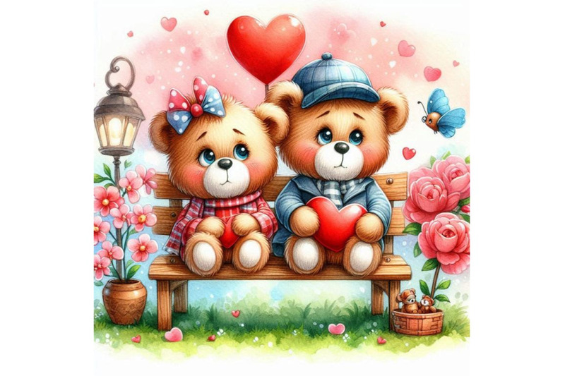 a-couple-of-teddy-bears-sitting-on-a-bench-with-a-heart