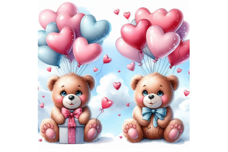 teddy-bears-with-heart-shaped-balloons-flying-in-the-sky