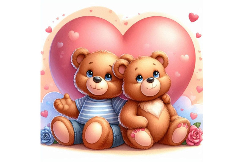 two-cute-teddy-bears-leaning-against-a-giant-heart