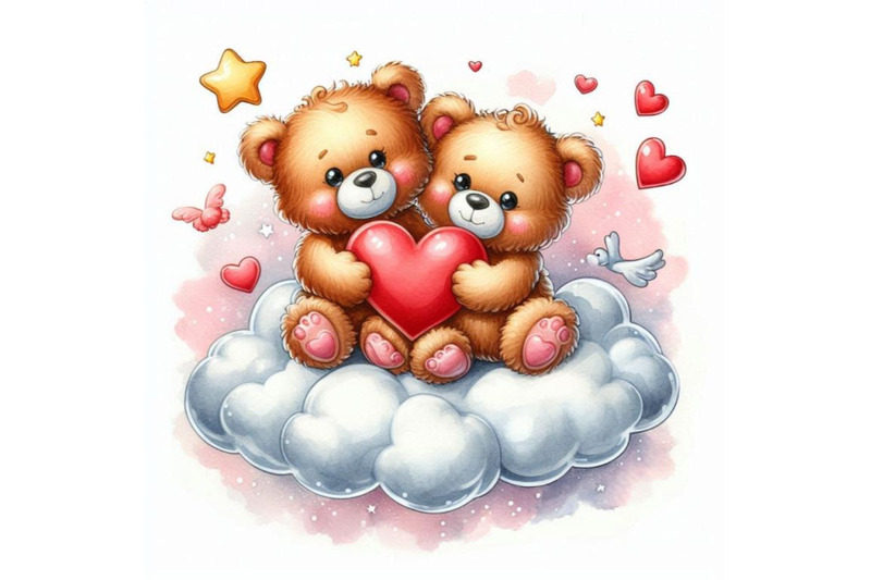 teddy-bears-sitting-on-a-cloud-holding-a-heart