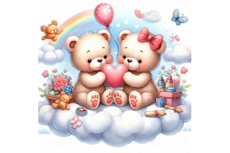 teddy-bears-sitting-on-a-cloud-holding-a-heart