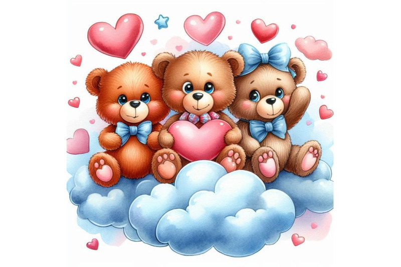 teddy-bears-sitting-on-a-cloud-holding-a-heart