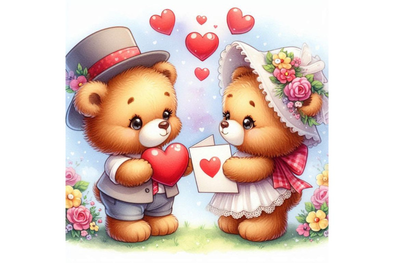 teddy-bears-exchanging-heart-shaped-cards