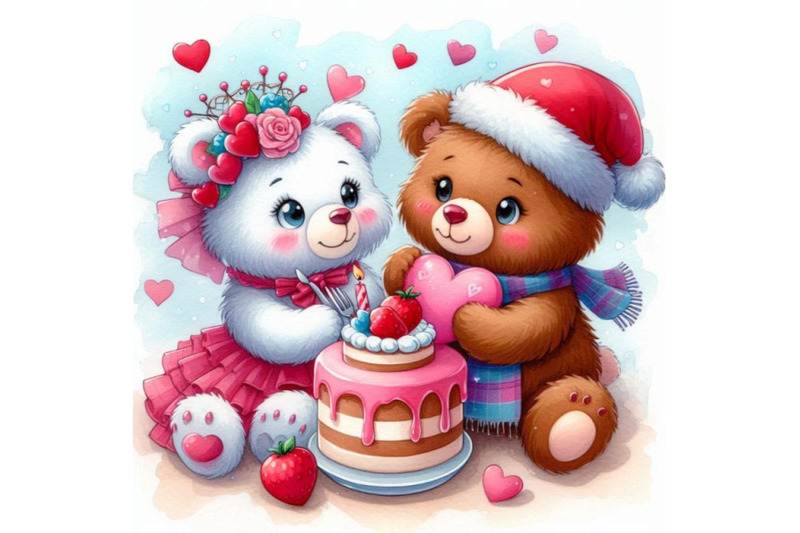 teddy-bears-sharing-a-heart-shaped-cake