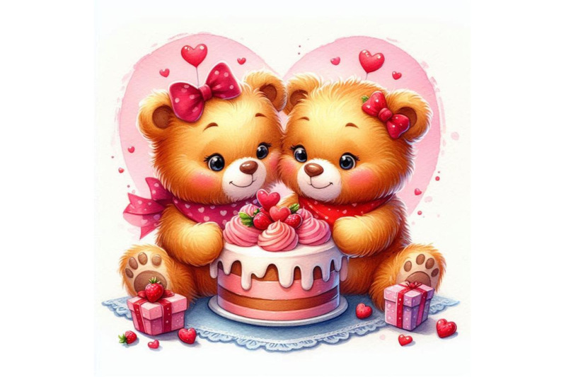 teddy-bears-sharing-a-heart-shaped-cake