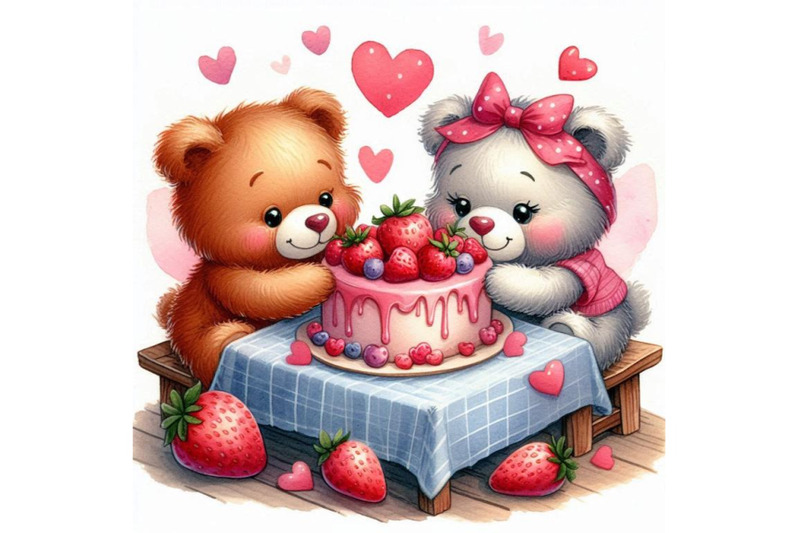 teddy-bears-sharing-a-heart-shaped-cake