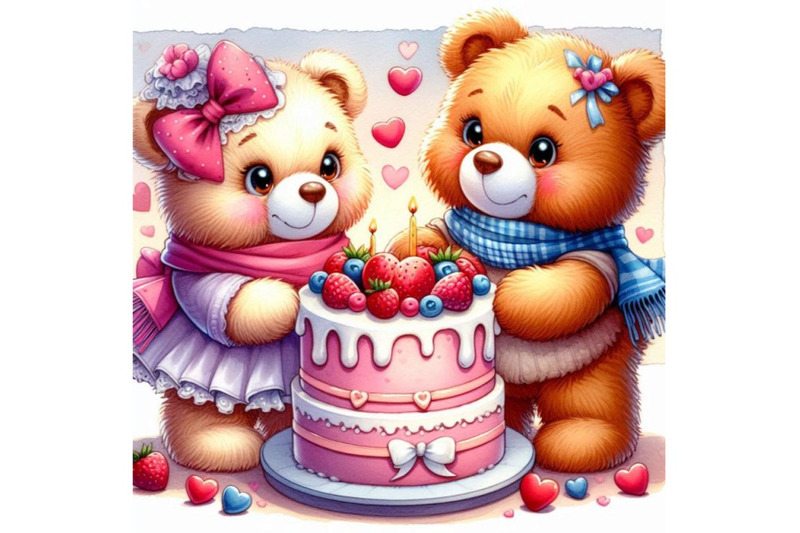 teddy-bears-sharing-a-heart-shaped-cake